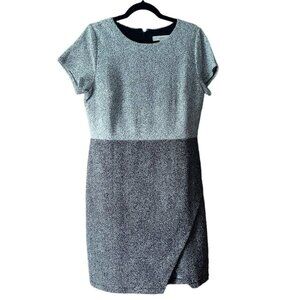 Loft Grey Speckled Tweed Short Sleeve Sheath Dress (Size 14)